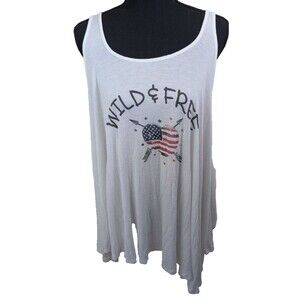 Paper Crane Tank Top Wild & Free Flowy Asymmetrical American Patriotic Medium